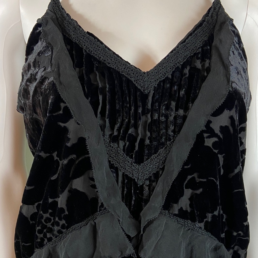 Parker Black Sheer Floral Burnout Velvet Tank Top Ruffle Silk Blend Small Floral - Picture 5 of 13
